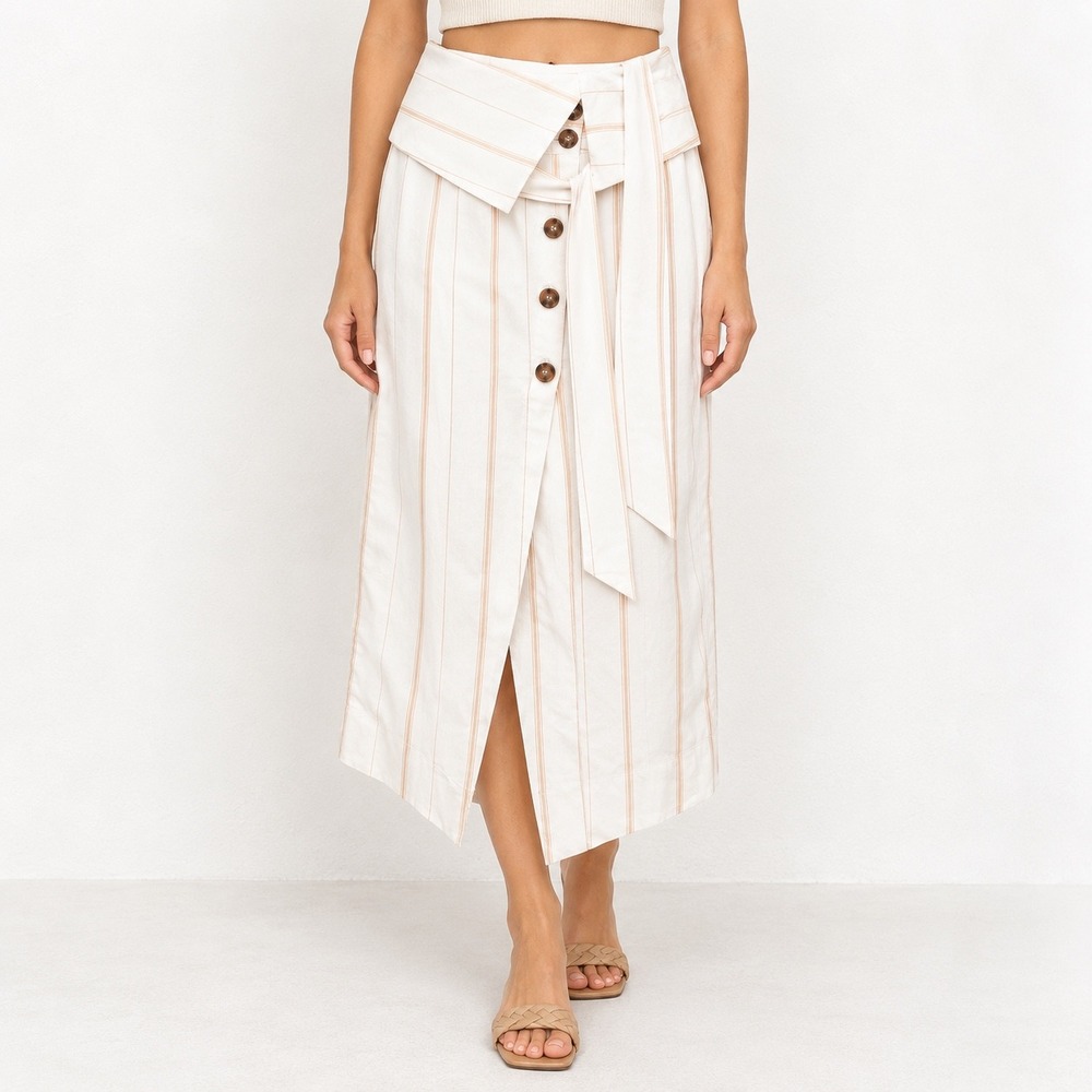 Charlie Holiday x Anthropologie Expedition Skirt Striped Button Front Midi 4